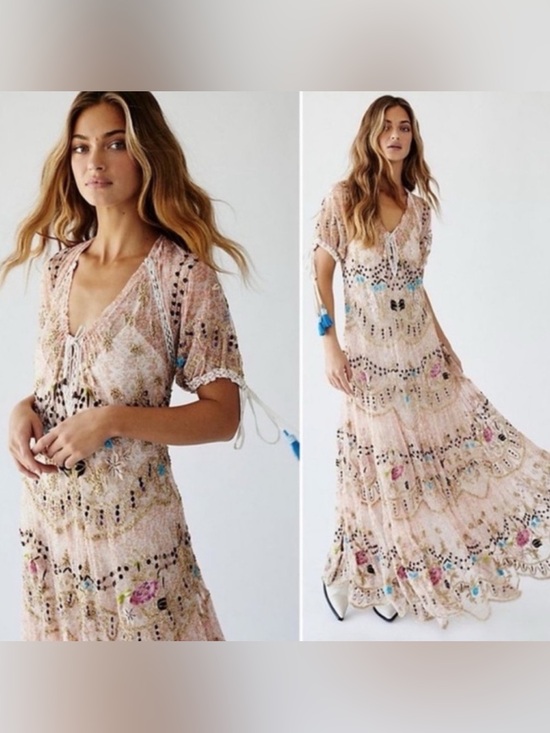 Free People Dresses & Skirts - Free People Party Rosalie Beaded Tassels Embroidered Maxi Dress S